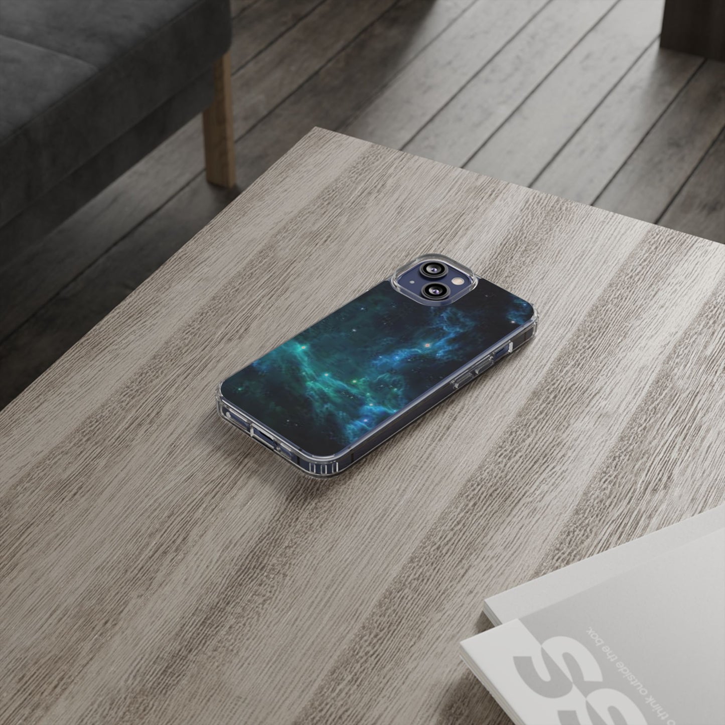 Clear Impact-Resistant Phone Case — Teal Nebula Space Design