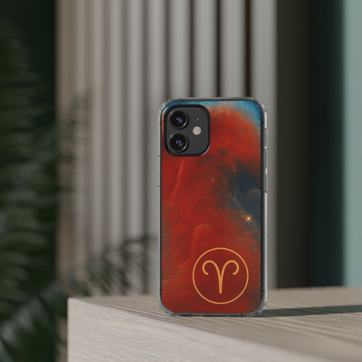 Aries Zodiac Clear Impact-Resistant Phone Case — Red Nebula Constellation Design