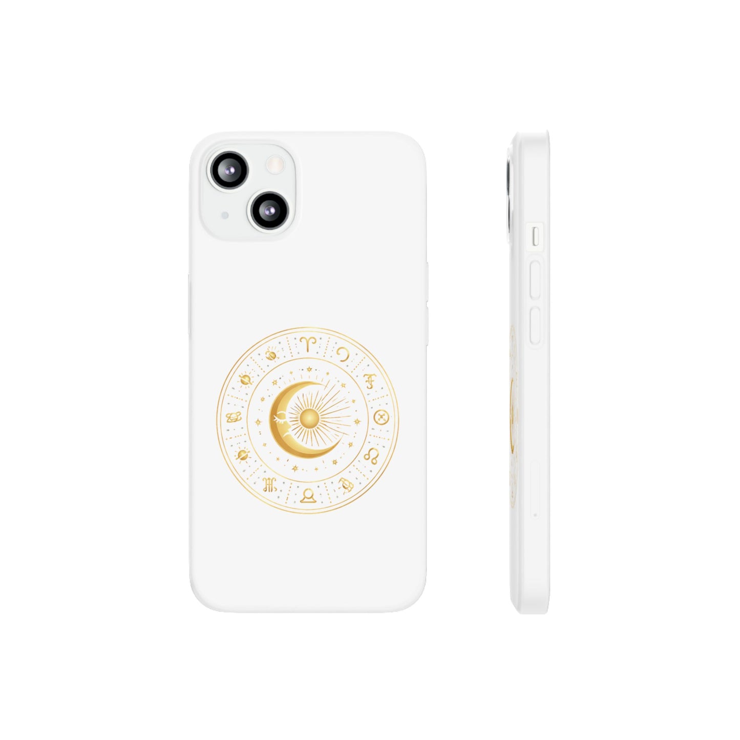 Clear Phone Case with Gold Celestial Moon & Zodiac Wheel – Astrology iPhone Cover
