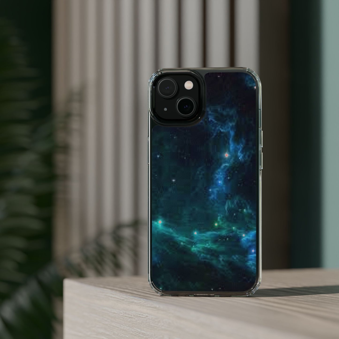 Clear Impact-Resistant Phone Case — Teal Nebula Space Design