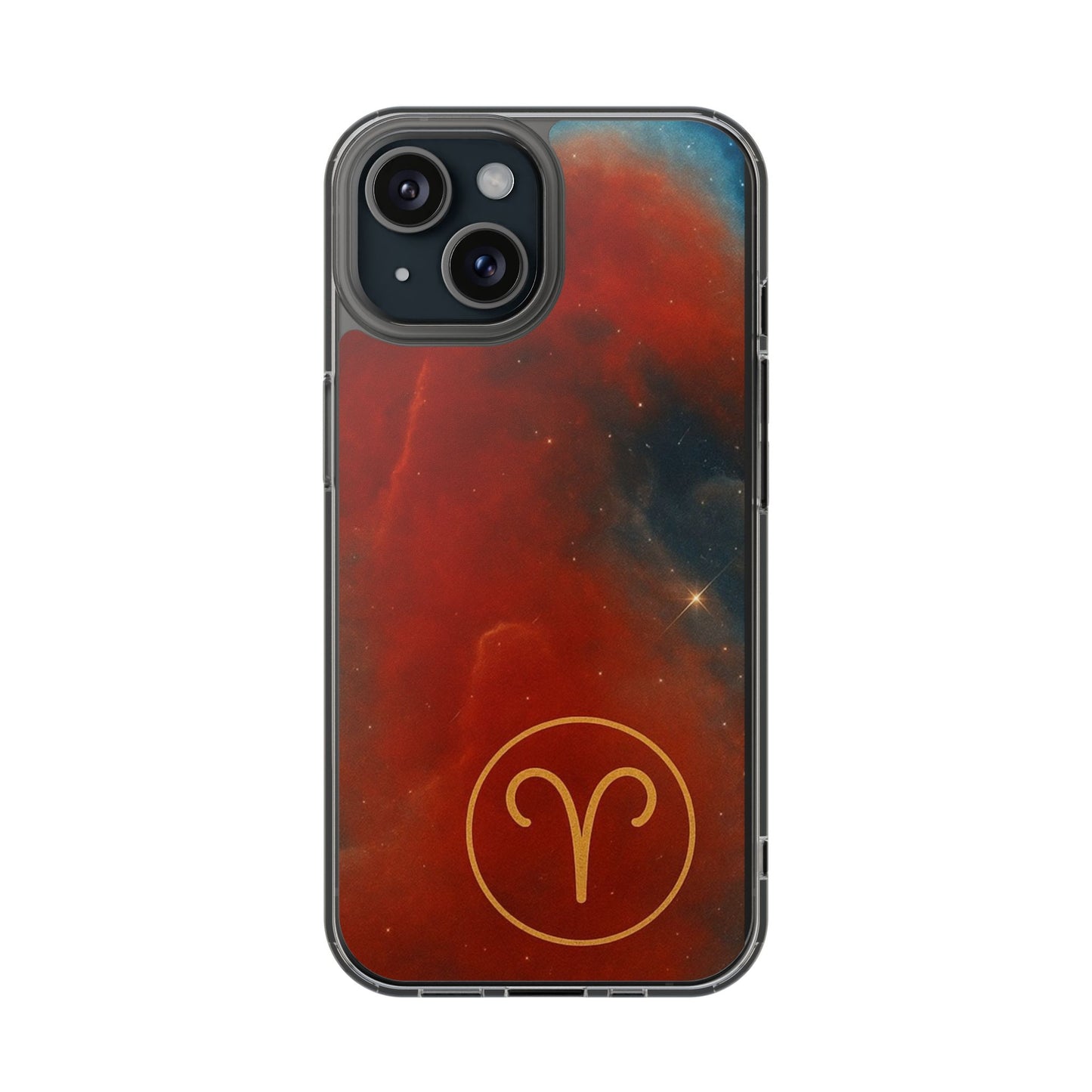 Aries Zodiac Clear Impact-Resistant Phone Case — Red Nebula Constellation Design
