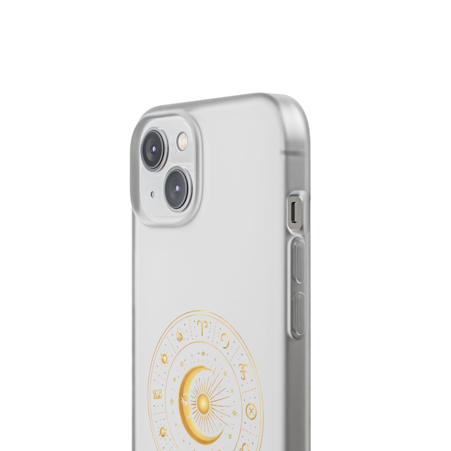 Clear Phone Case with Gold Celestial Moon & Zodiac Wheel – Astrology iPhone Cover