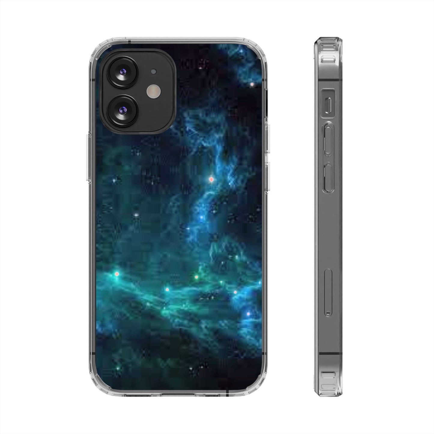 Clear Impact-Resistant Phone Case — Teal Nebula Space Design