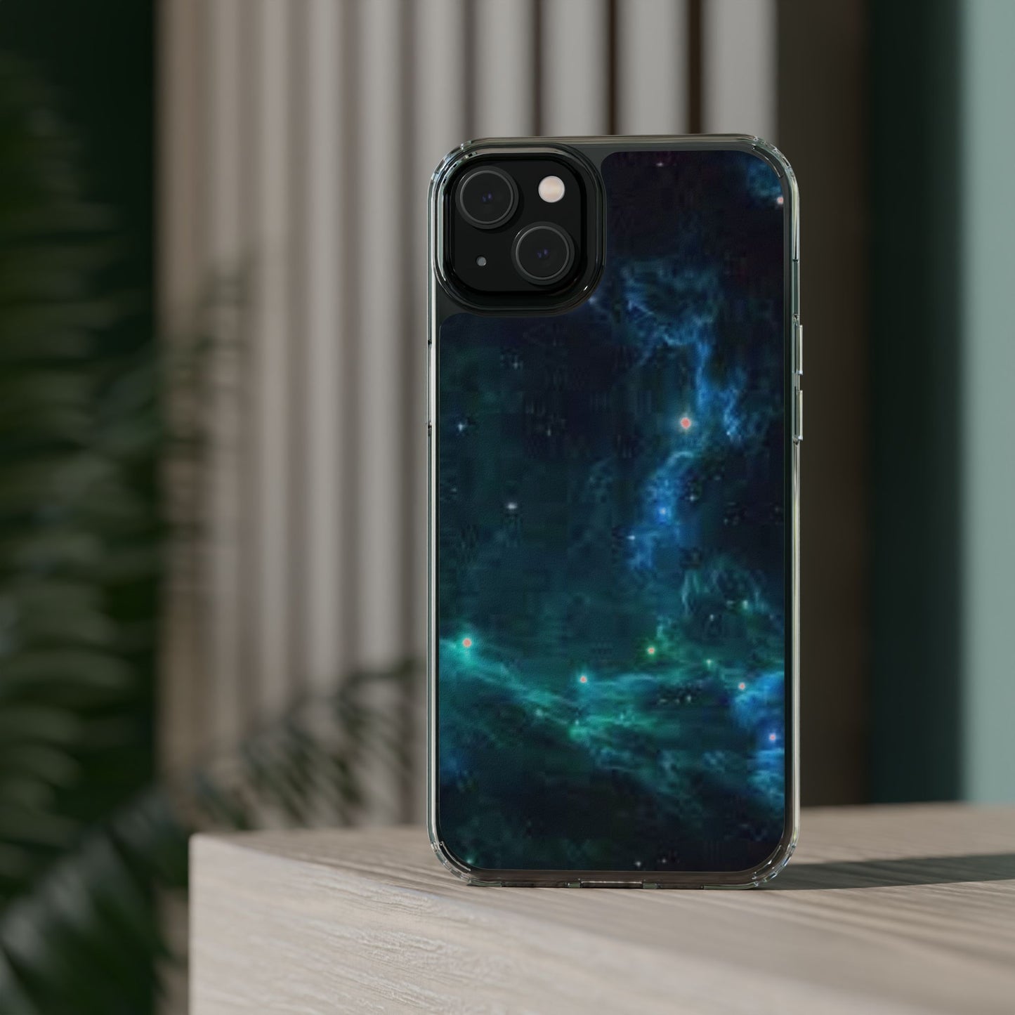 Clear Impact-Resistant Phone Case — Teal Nebula Space Design
