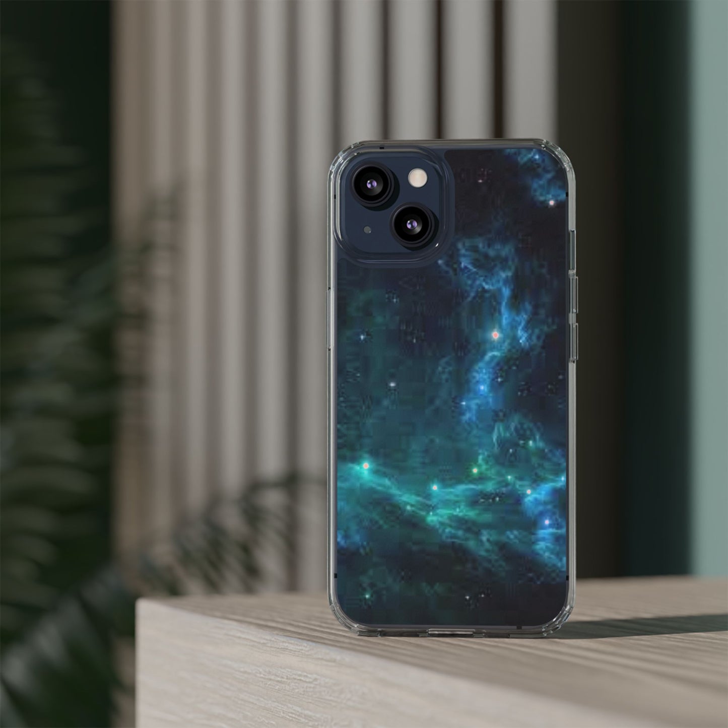 Clear Impact-Resistant Phone Case — Teal Nebula Space Design