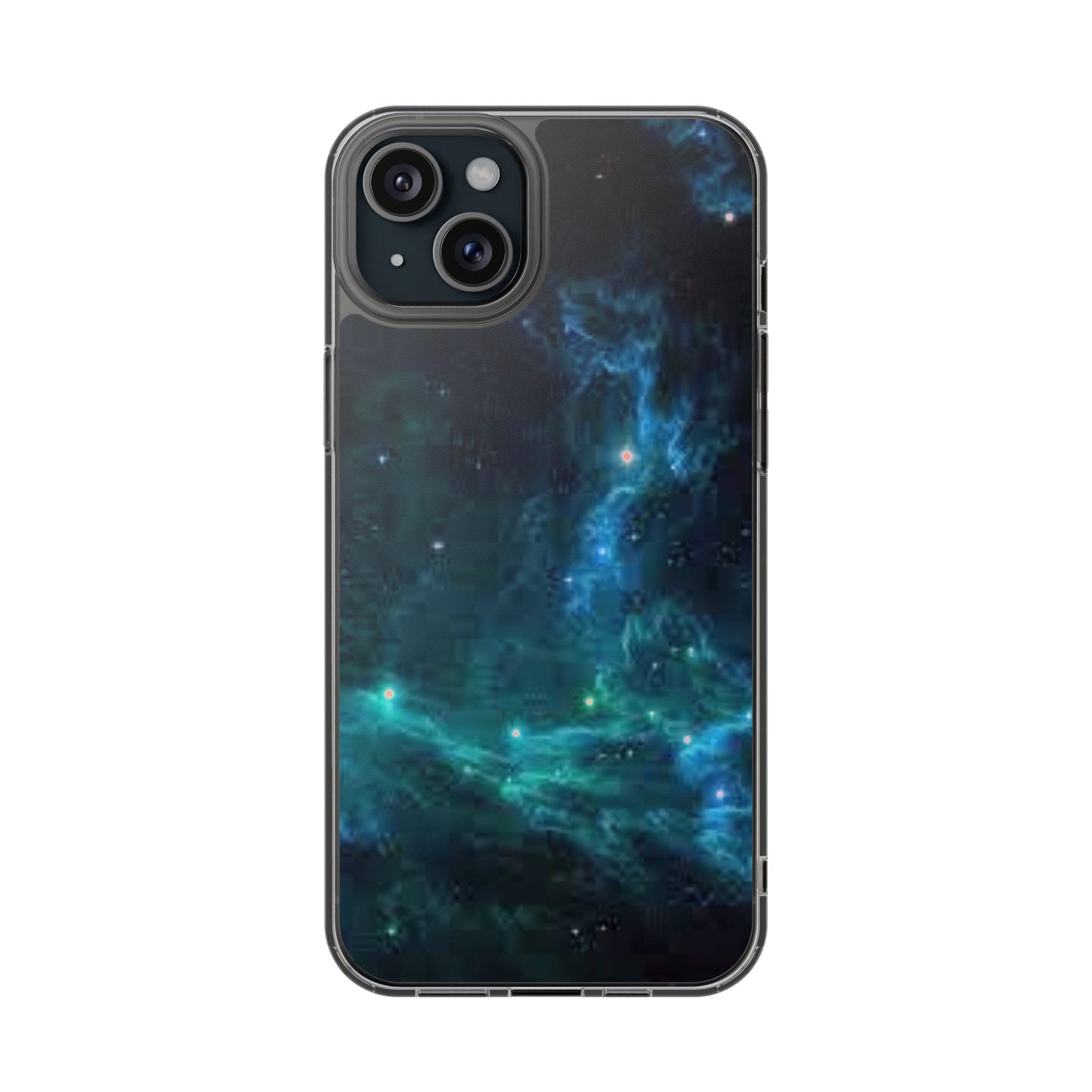 Clear Impact-Resistant Phone Case — Teal Nebula Space Design