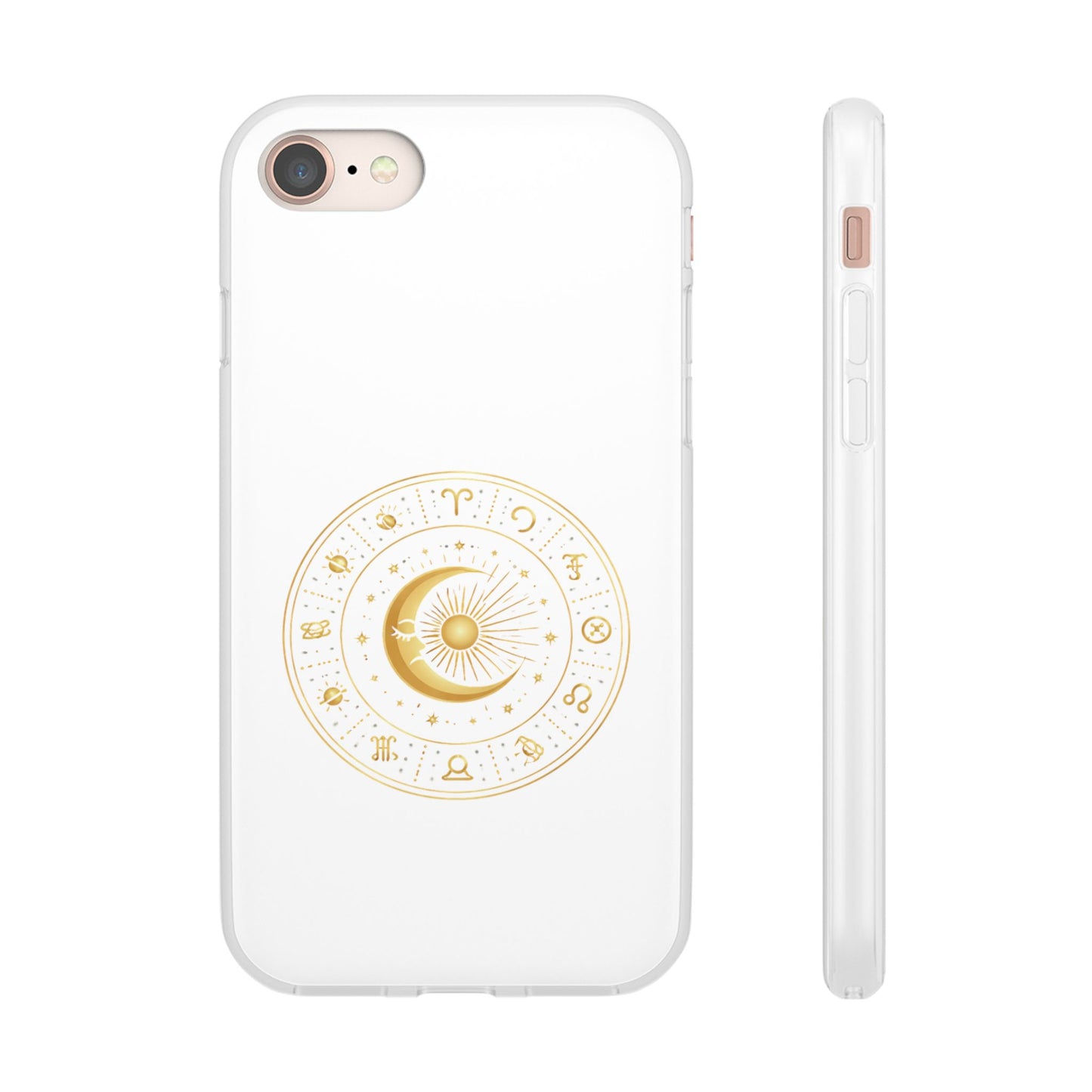 Clear Phone Case with Gold Celestial Moon & Zodiac Wheel – Astrology iPhone Cover