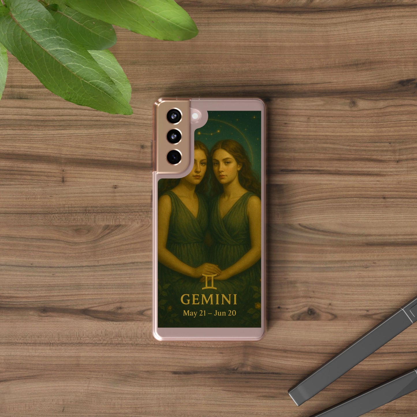 Gemini Zodiac Clear Phone Case — Twin Sisters Astrology Design (May 21–Jun 20)