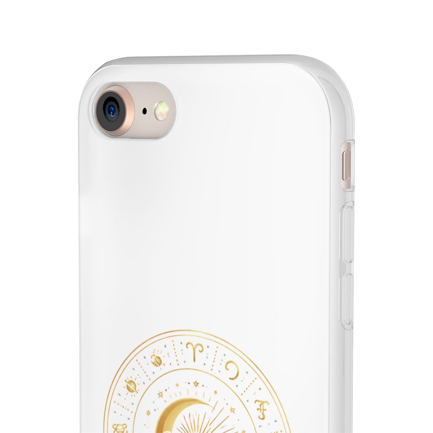 Clear Phone Case with Gold Celestial Moon & Zodiac Wheel – Astrology iPhone Cover