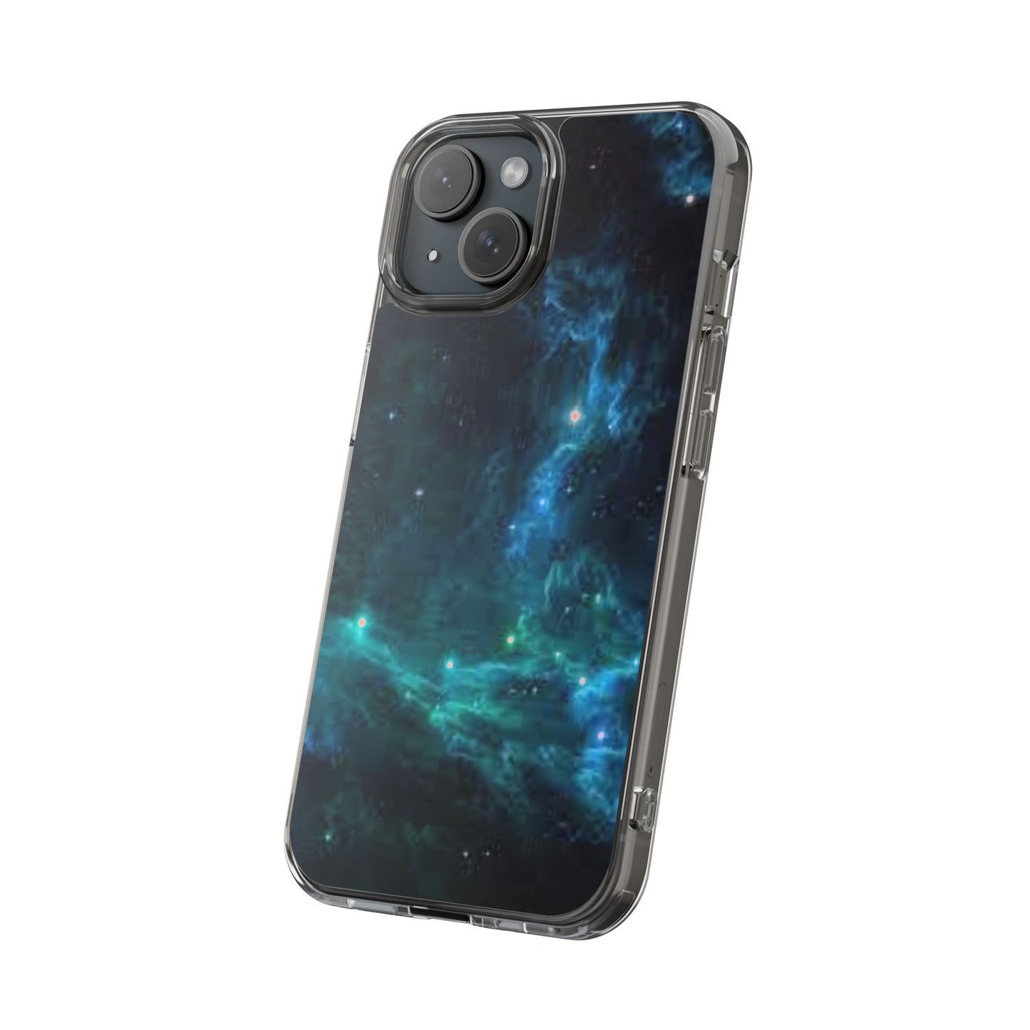 Clear Impact-Resistant Phone Case — Teal Nebula Space Design