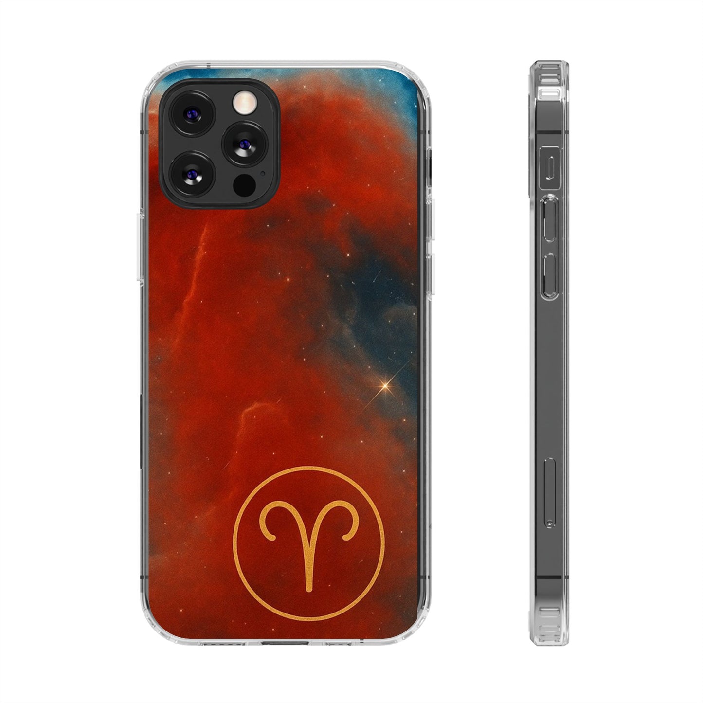 Aries Zodiac Clear Impact-Resistant Phone Case — Red Nebula Constellation Design
