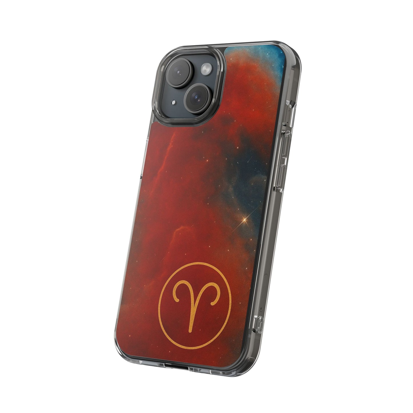 Aries Zodiac Clear Impact-Resistant Phone Case — Red Nebula Constellation Design