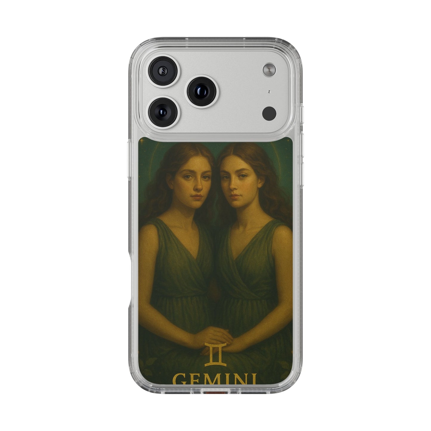 Gemini Zodiac Clear Phone Case — Twin Sisters Astrology Design (May 21–Jun 20)