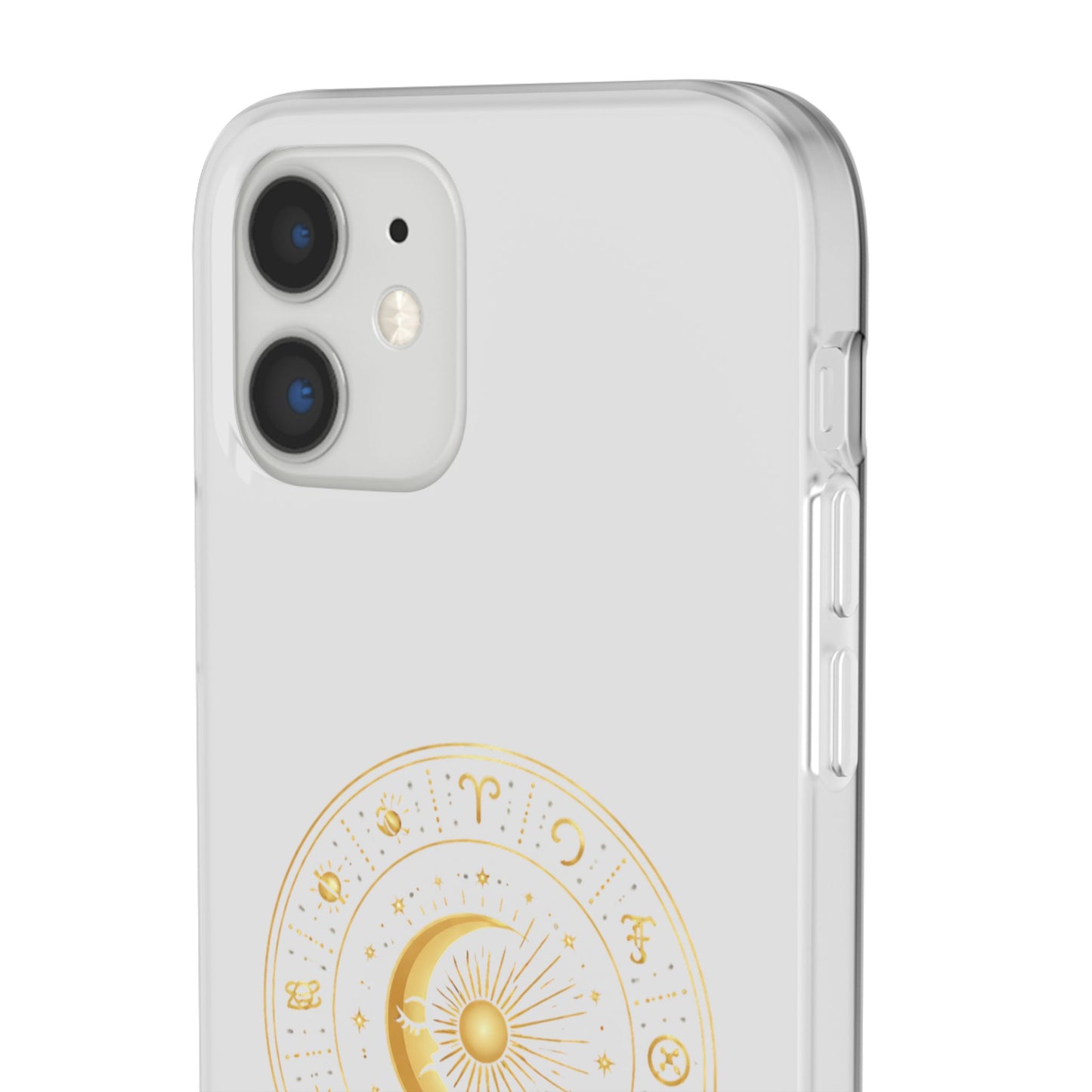Clear Phone Case with Gold Celestial Moon & Zodiac Wheel – Astrology iPhone Cover