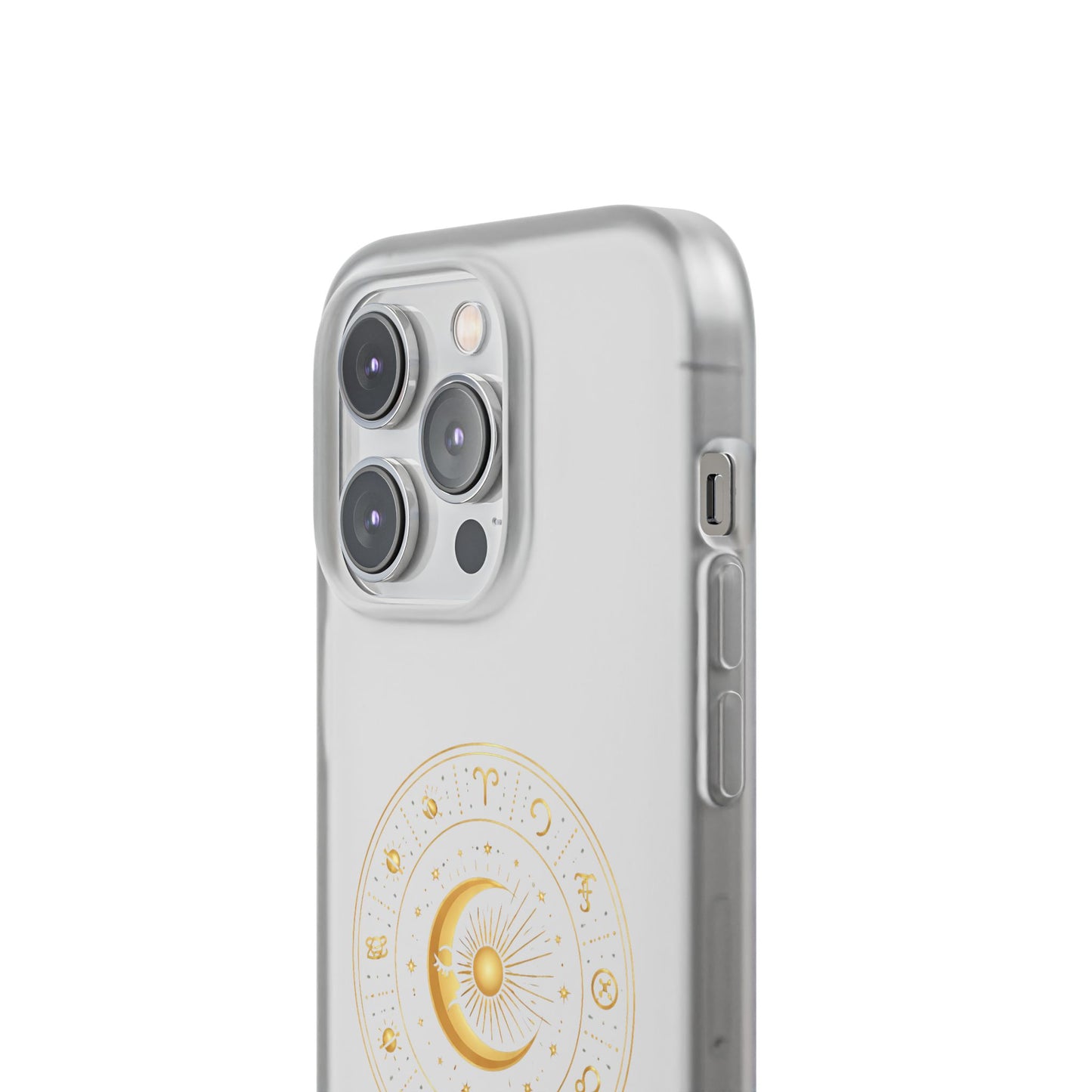 Clear Phone Case with Gold Celestial Moon & Zodiac Wheel – Astrology iPhone Cover