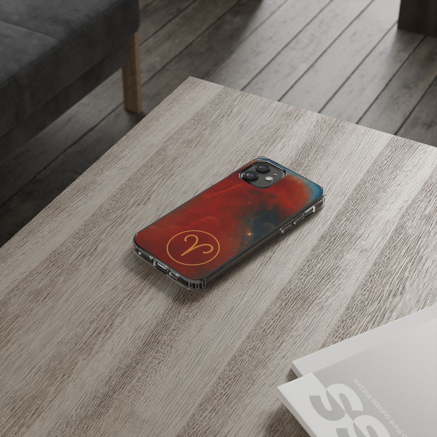 Aries Zodiac Clear Impact-Resistant Phone Case — Red Nebula Constellation Design