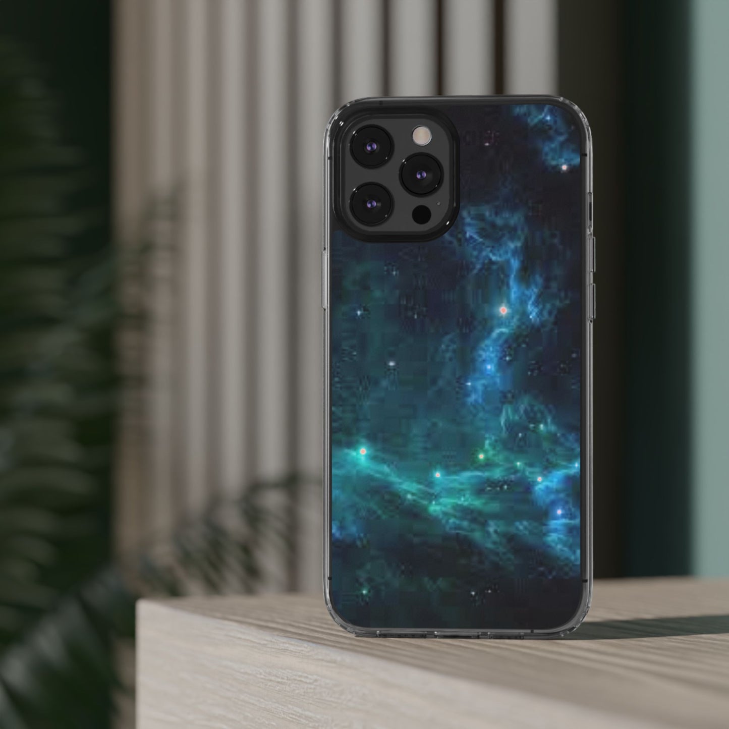 Clear Impact-Resistant Phone Case — Teal Nebula Space Design