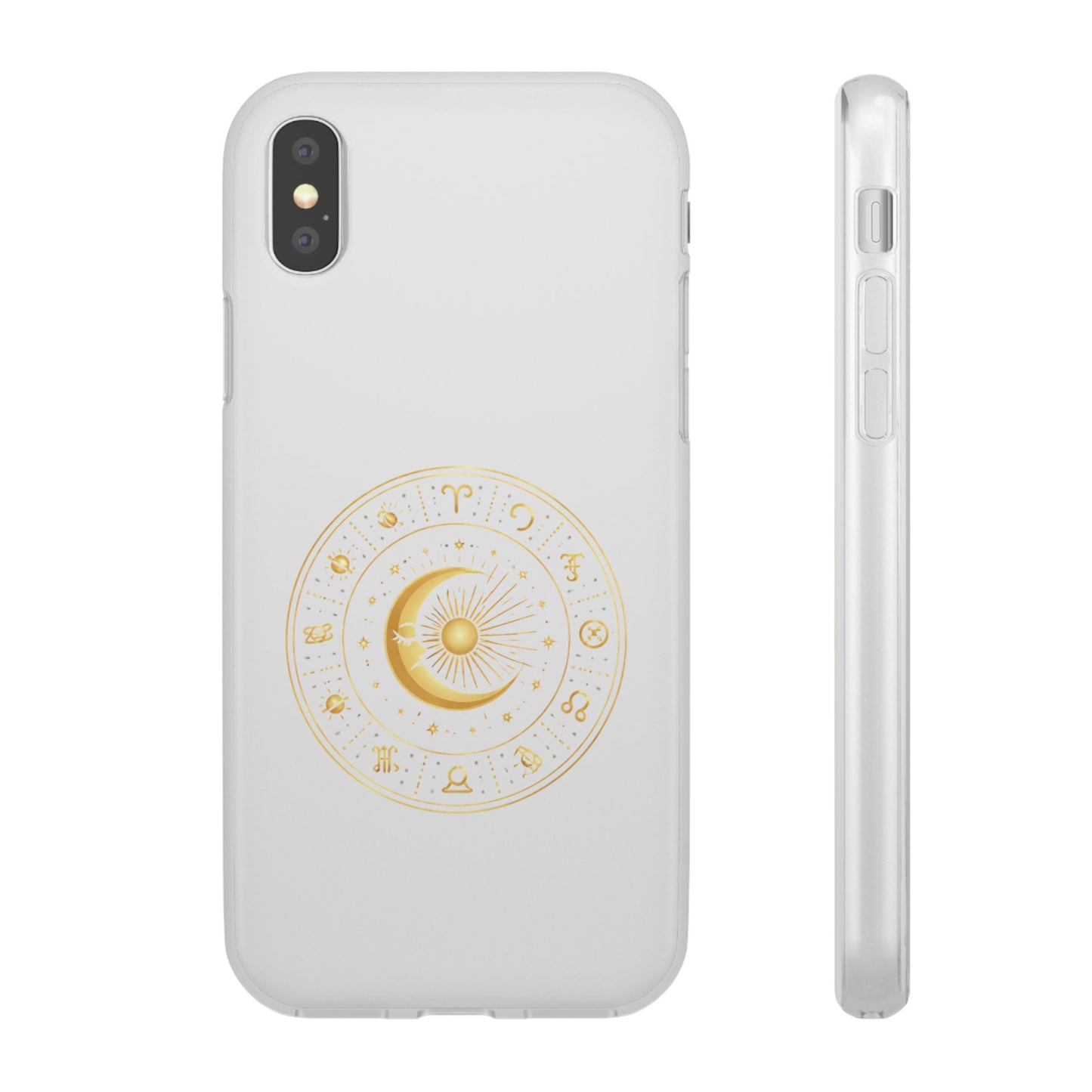 Clear Phone Case with Gold Celestial Moon & Zodiac Wheel – Astrology iPhone Cover