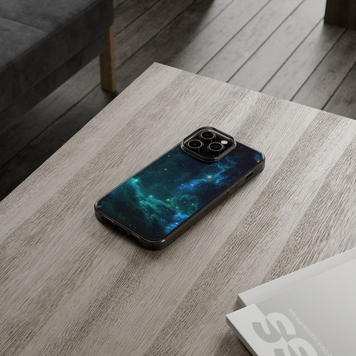 Clear Impact-Resistant Phone Case — Teal Nebula Space Design