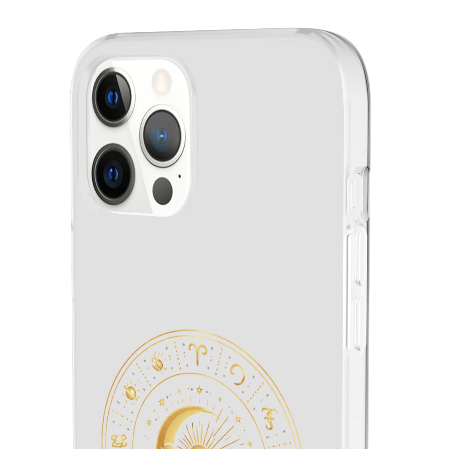 Clear Phone Case with Gold Celestial Moon & Zodiac Wheel – Astrology iPhone Cover