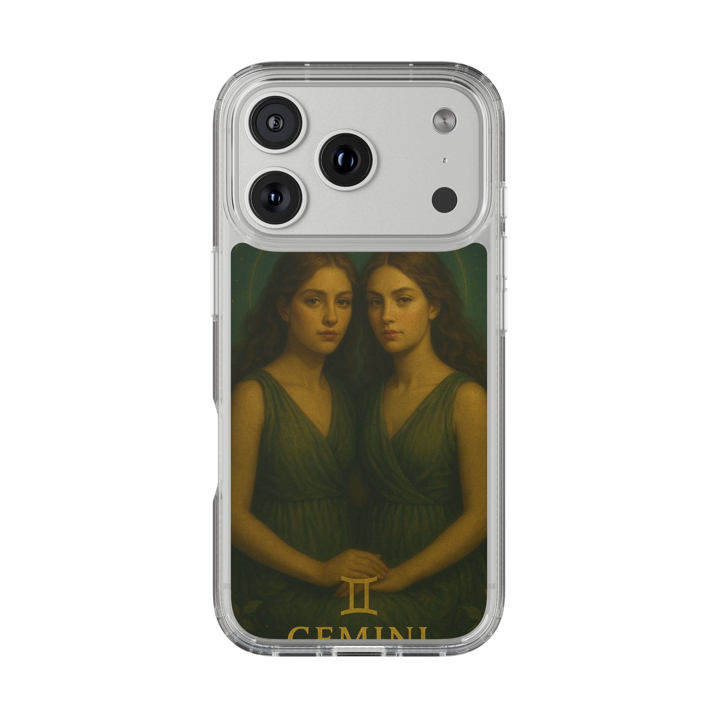 Gemini Zodiac Clear Phone Case — Twin Sisters Astrology Design (May 21–Jun 20)