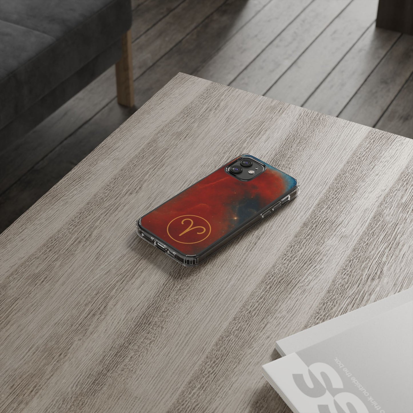 Aries Zodiac Clear Impact-Resistant Phone Case — Red Nebula Constellation Design