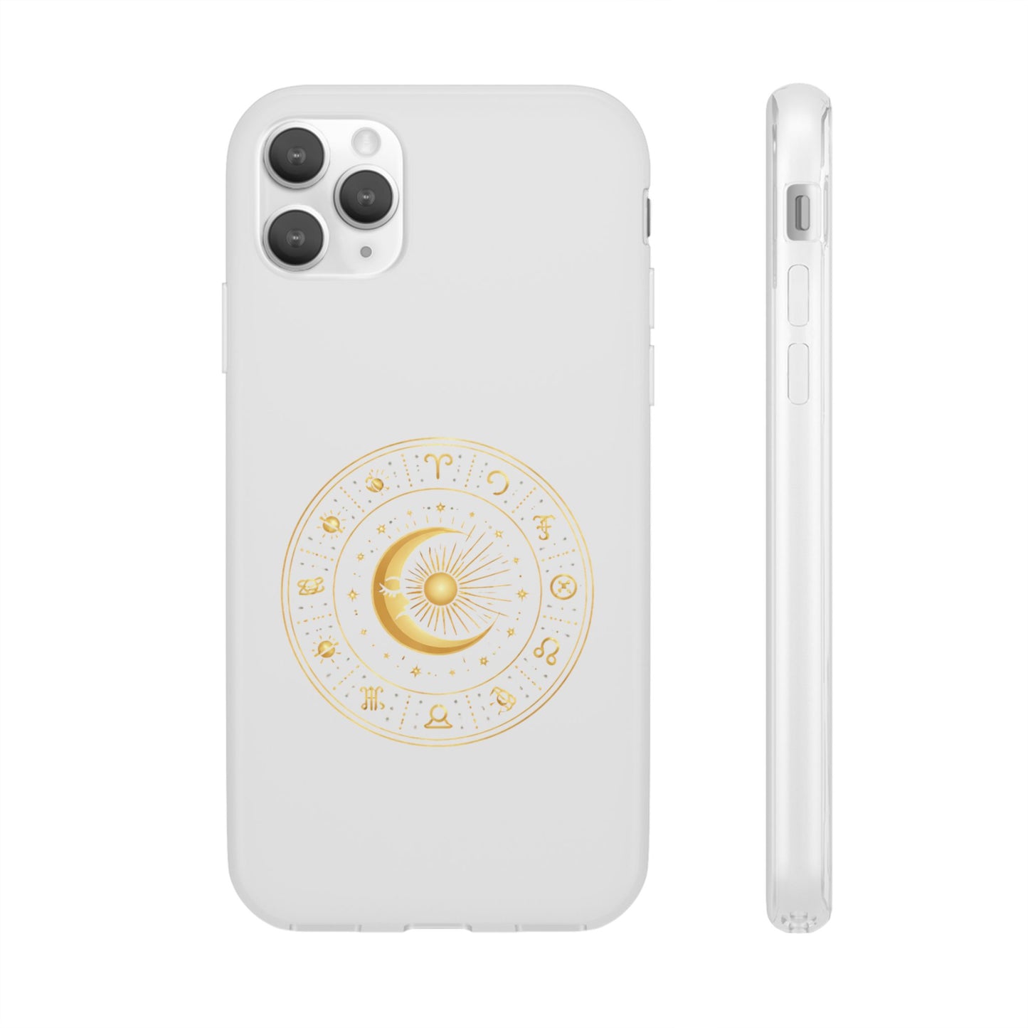 Clear Phone Case with Gold Celestial Moon & Zodiac Wheel – Astrology iPhone Cover
