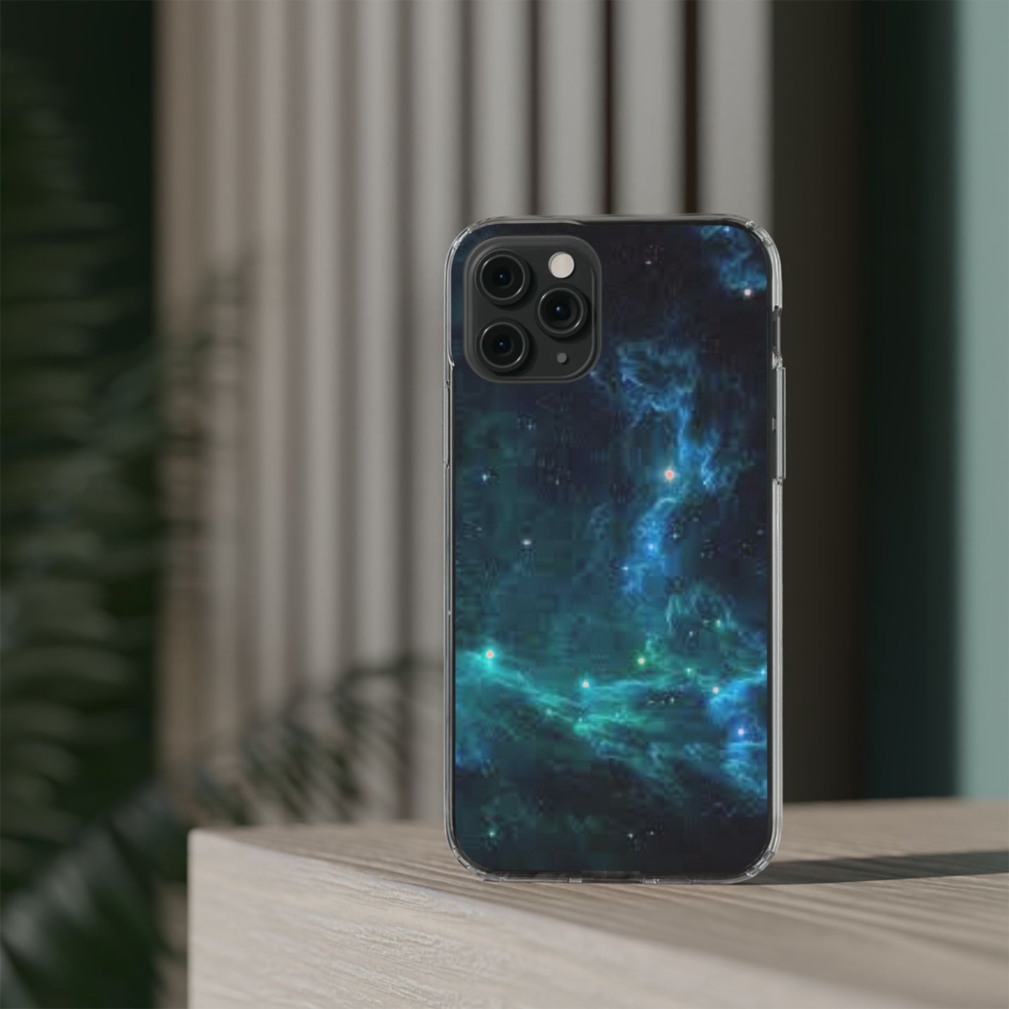 Clear Impact-Resistant Phone Case — Teal Nebula Space Design