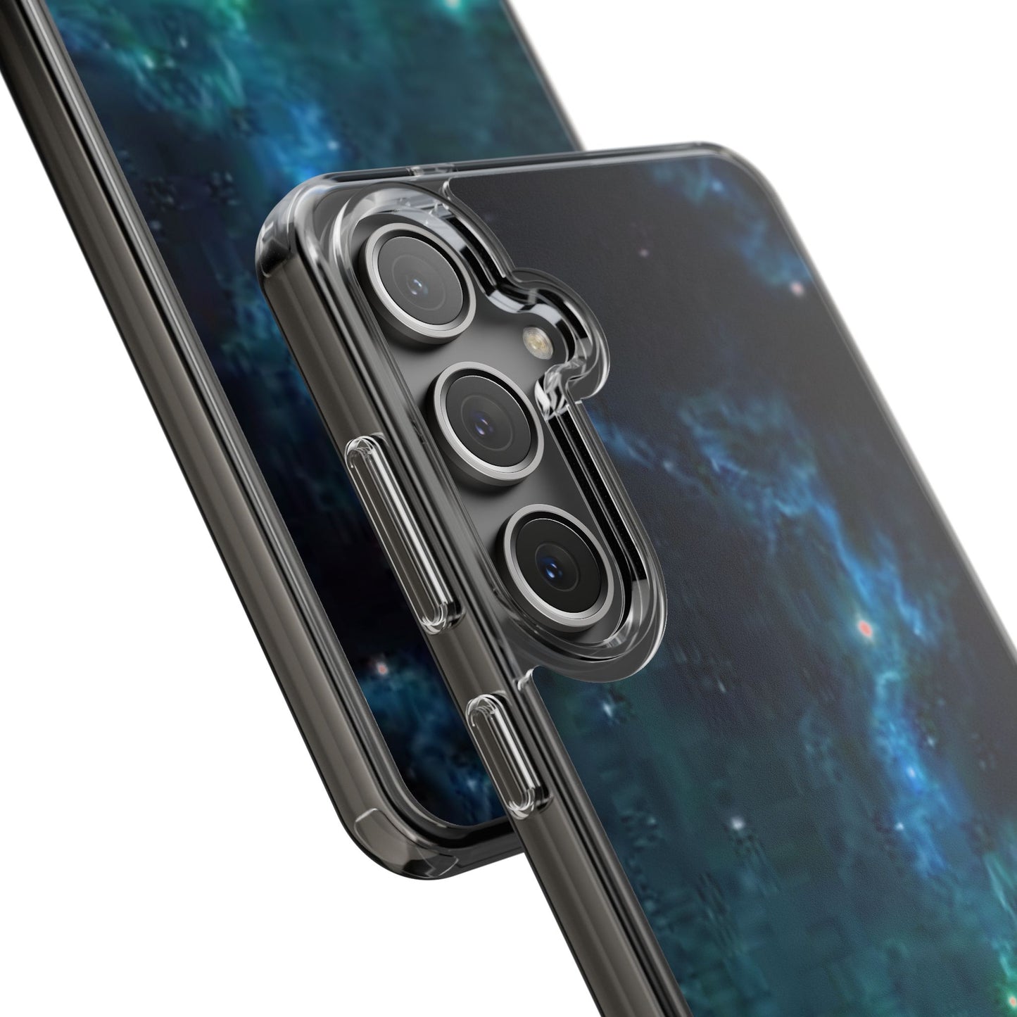 Clear Impact-Resistant Phone Case — Teal Nebula Space Design