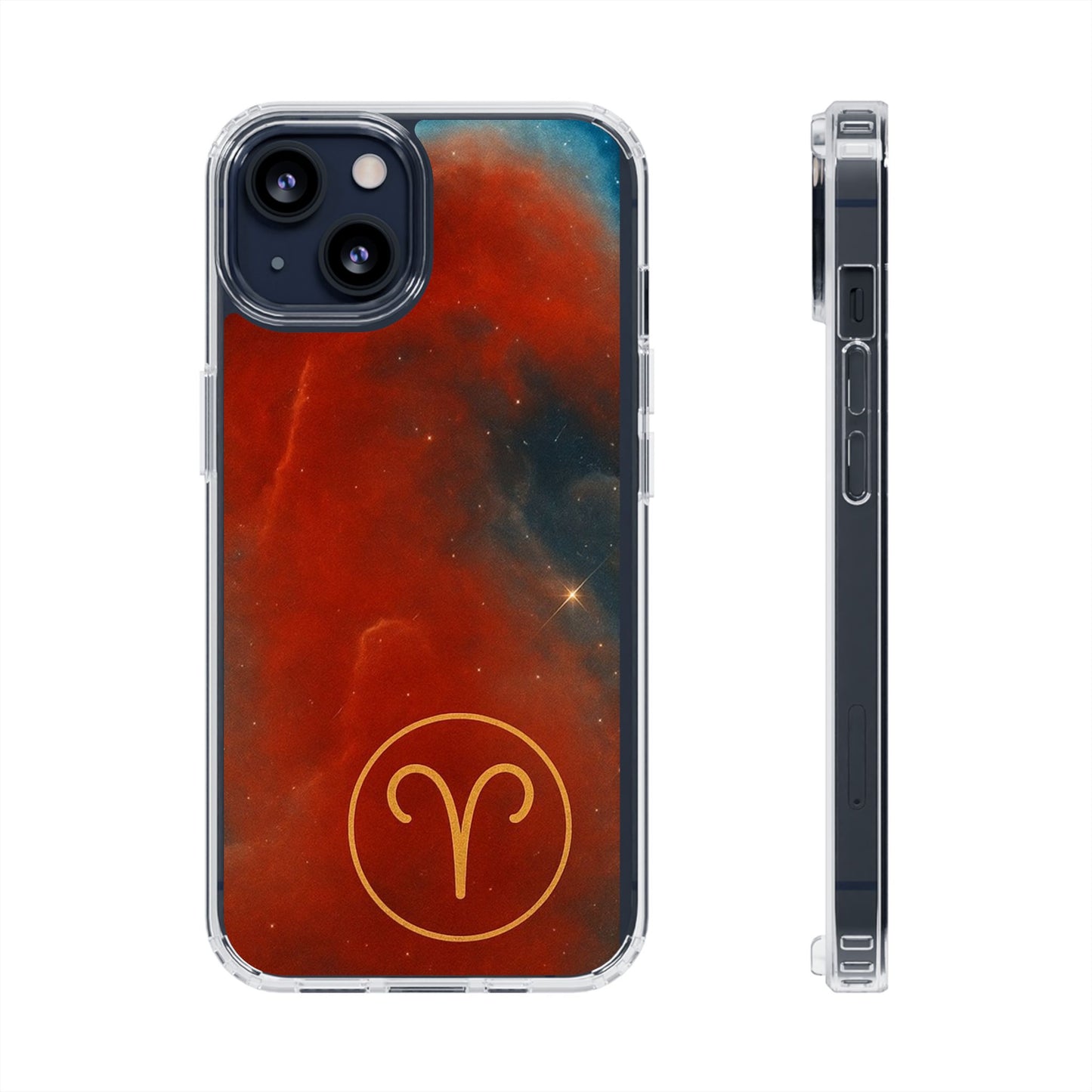 Aries Zodiac Clear Impact-Resistant Phone Case — Red Nebula Constellation Design
