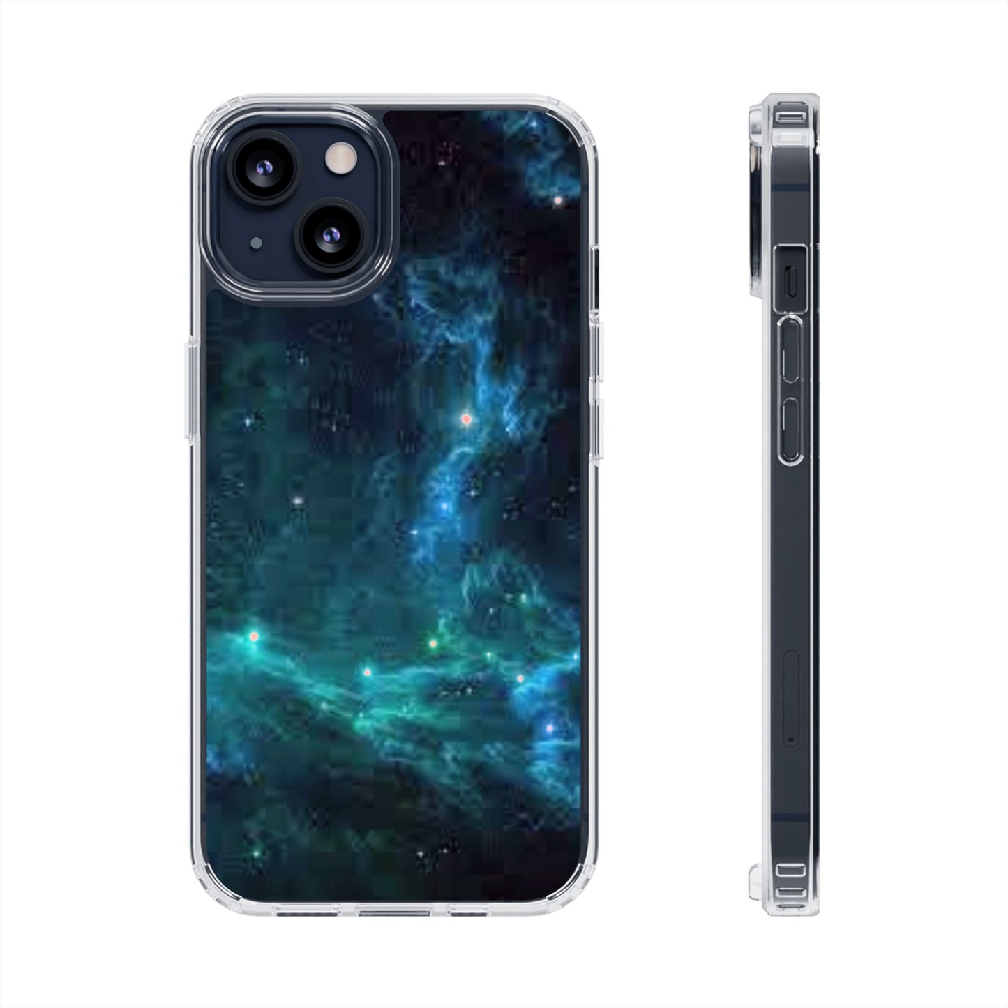 Clear Impact-Resistant Phone Case — Teal Nebula Space Design