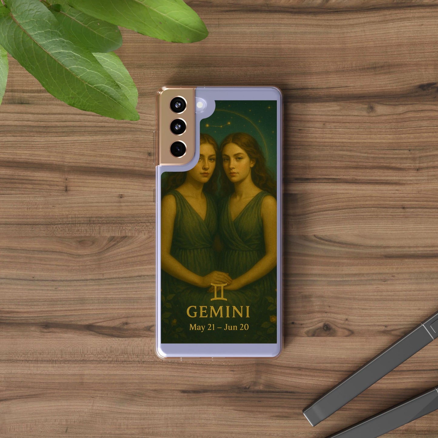 Gemini Zodiac Clear Phone Case — Twin Sisters Astrology Design (May 21–Jun 20)