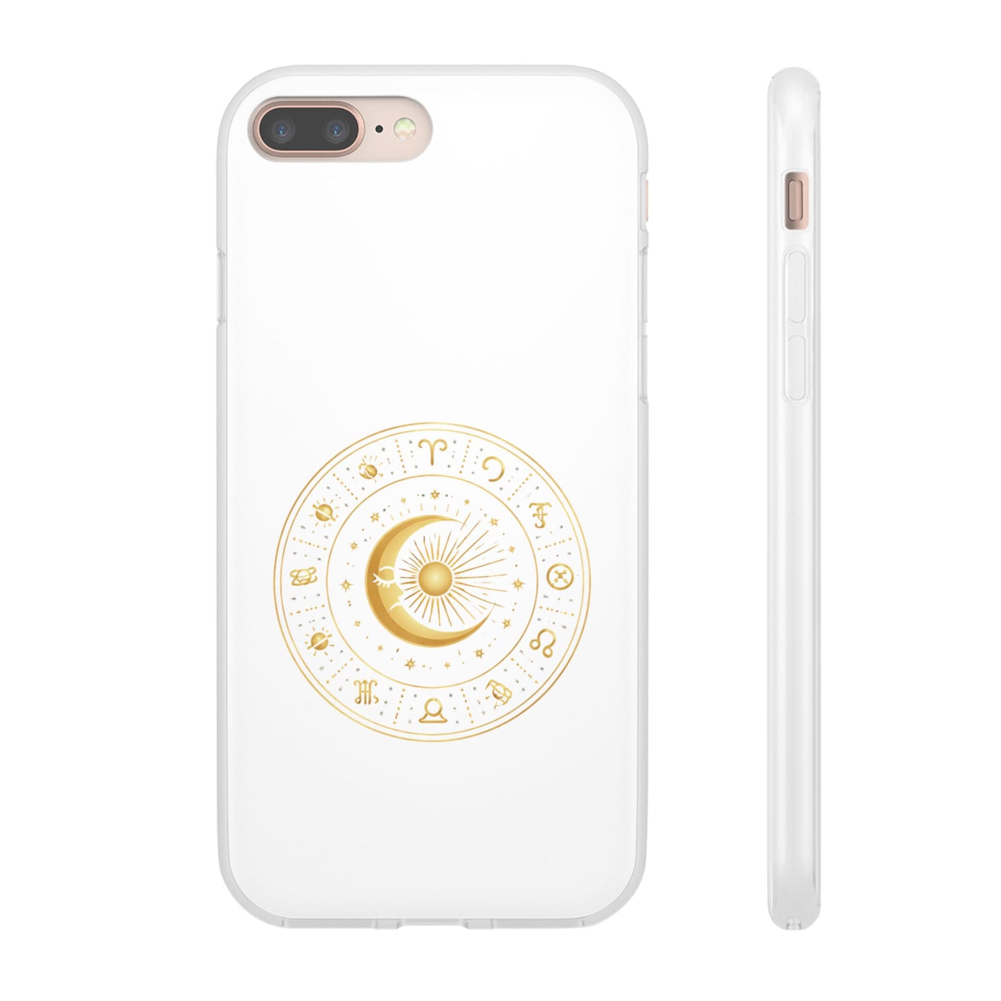 Clear Phone Case with Gold Celestial Moon & Zodiac Wheel – Astrology iPhone Cover