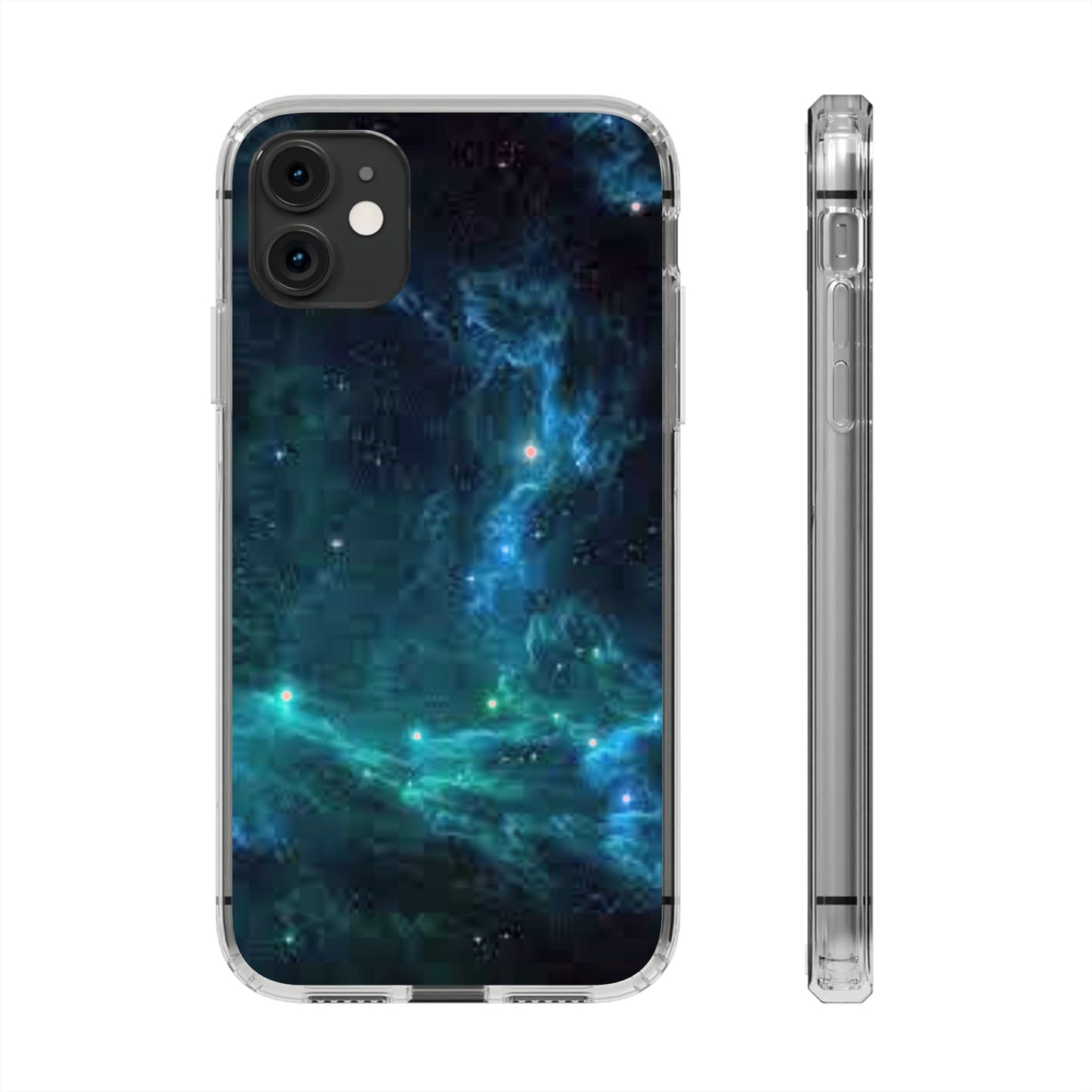 Clear Impact-Resistant Phone Case — Teal Nebula Space Design