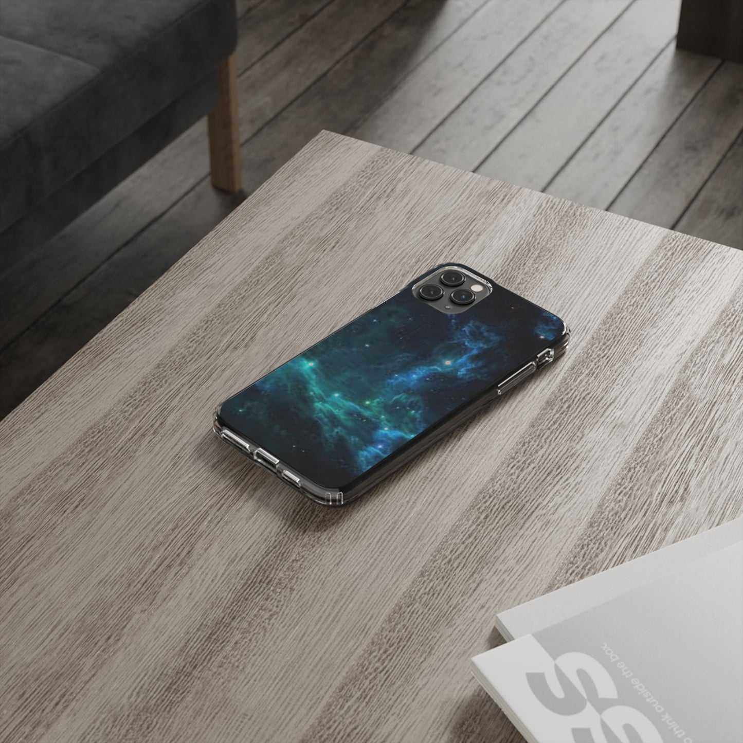 Clear Impact-Resistant Phone Case — Teal Nebula Space Design