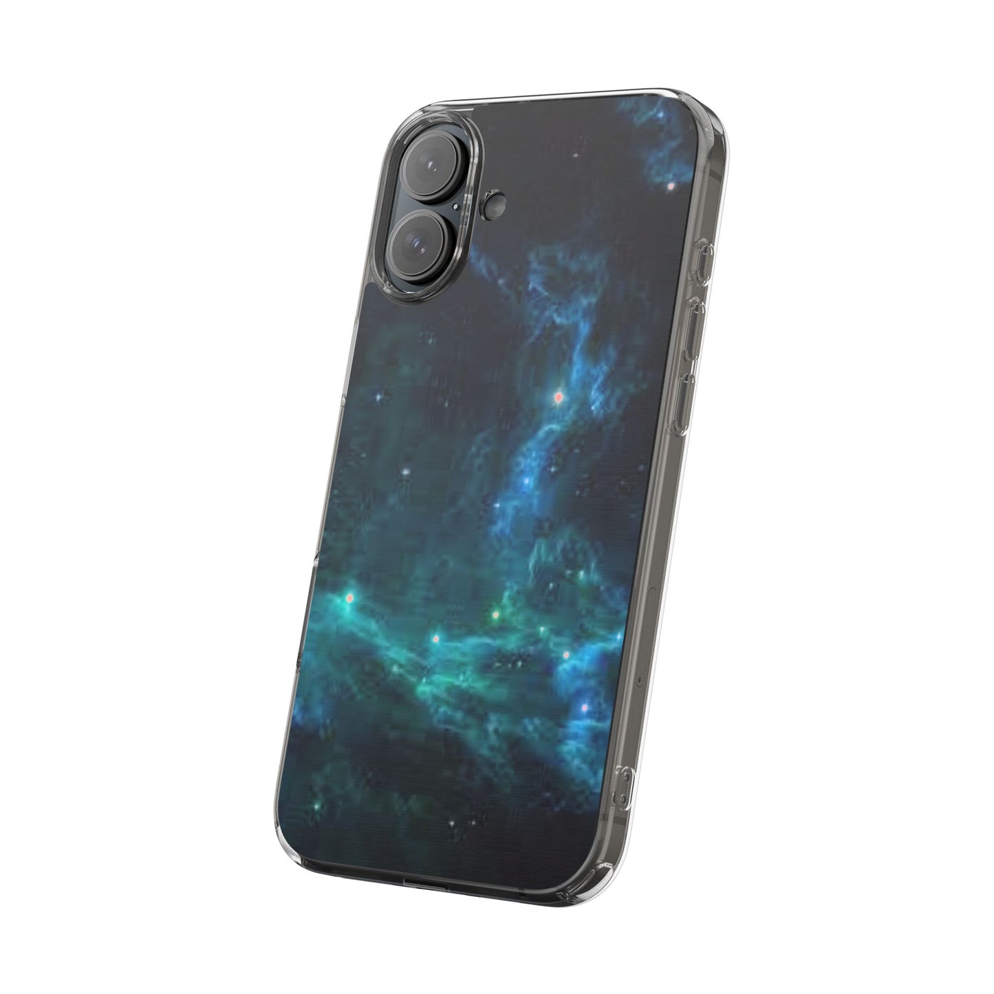 Clear Impact-Resistant Phone Case — Teal Nebula Space Design