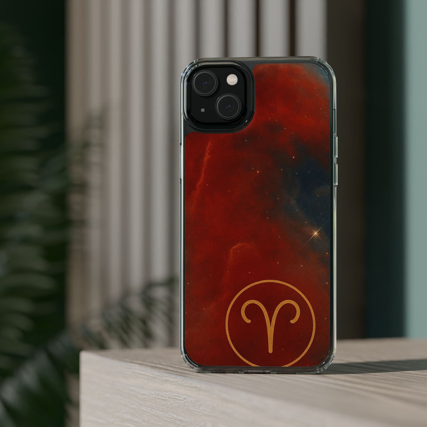 Aries Zodiac Clear Impact-Resistant Phone Case — Red Nebula Constellation Design