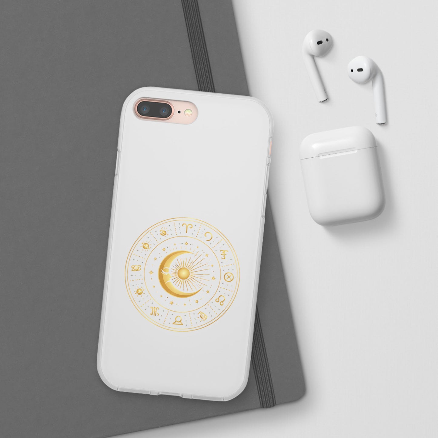 Clear Phone Case with Gold Celestial Moon & Zodiac Wheel – Astrology iPhone Cover