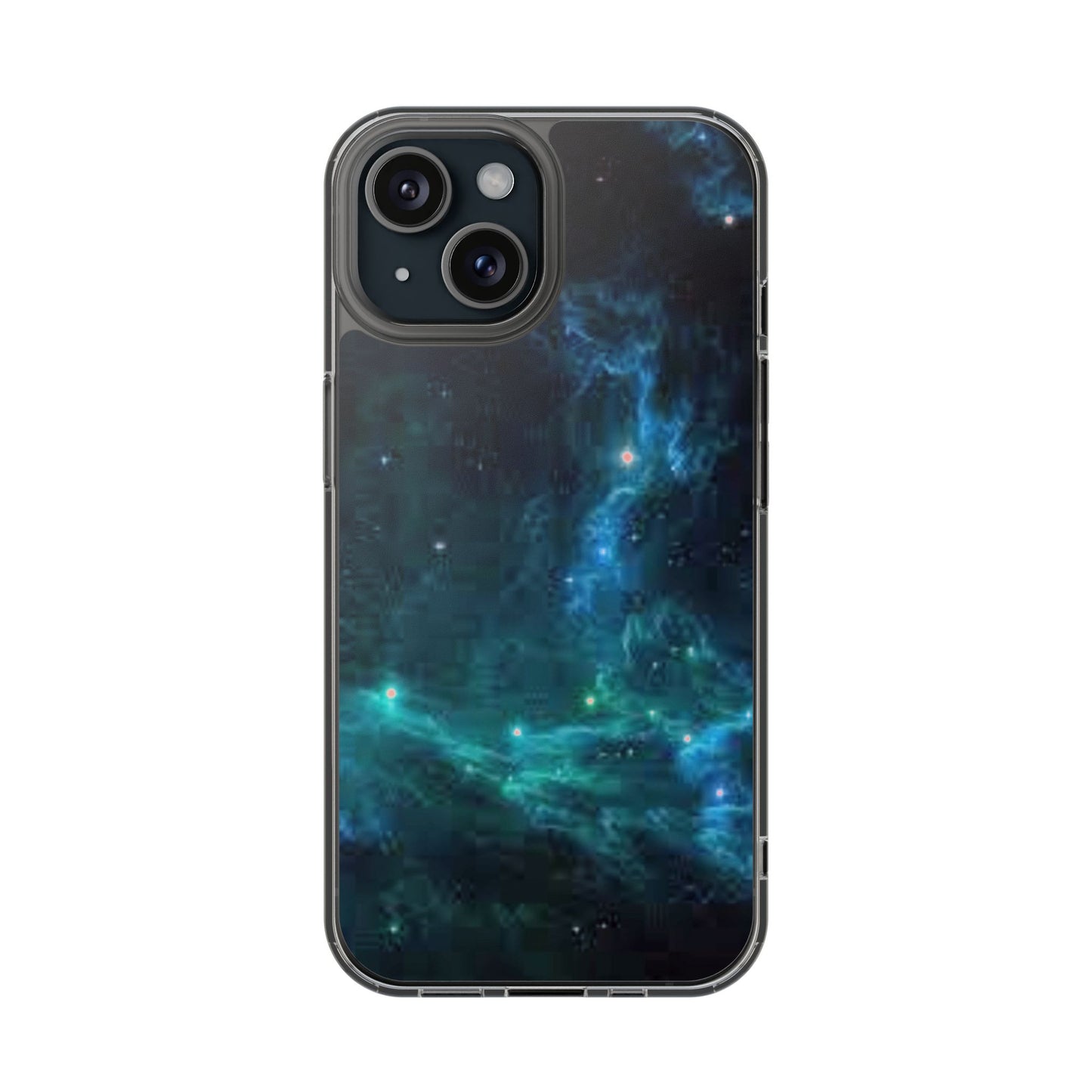 Clear Impact-Resistant Phone Case — Teal Nebula Space Design