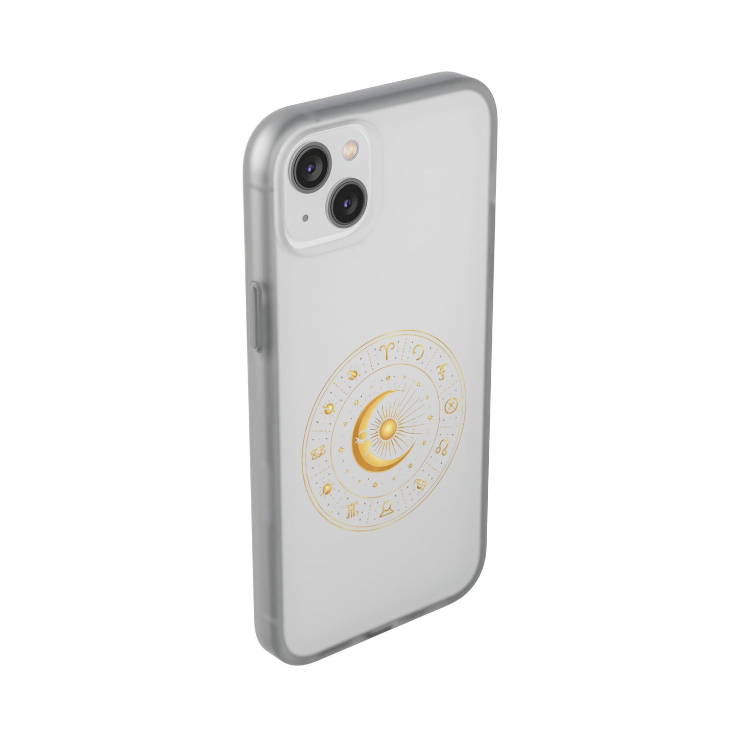 Clear Phone Case with Gold Celestial Moon & Zodiac Wheel – Astrology iPhone Cover
