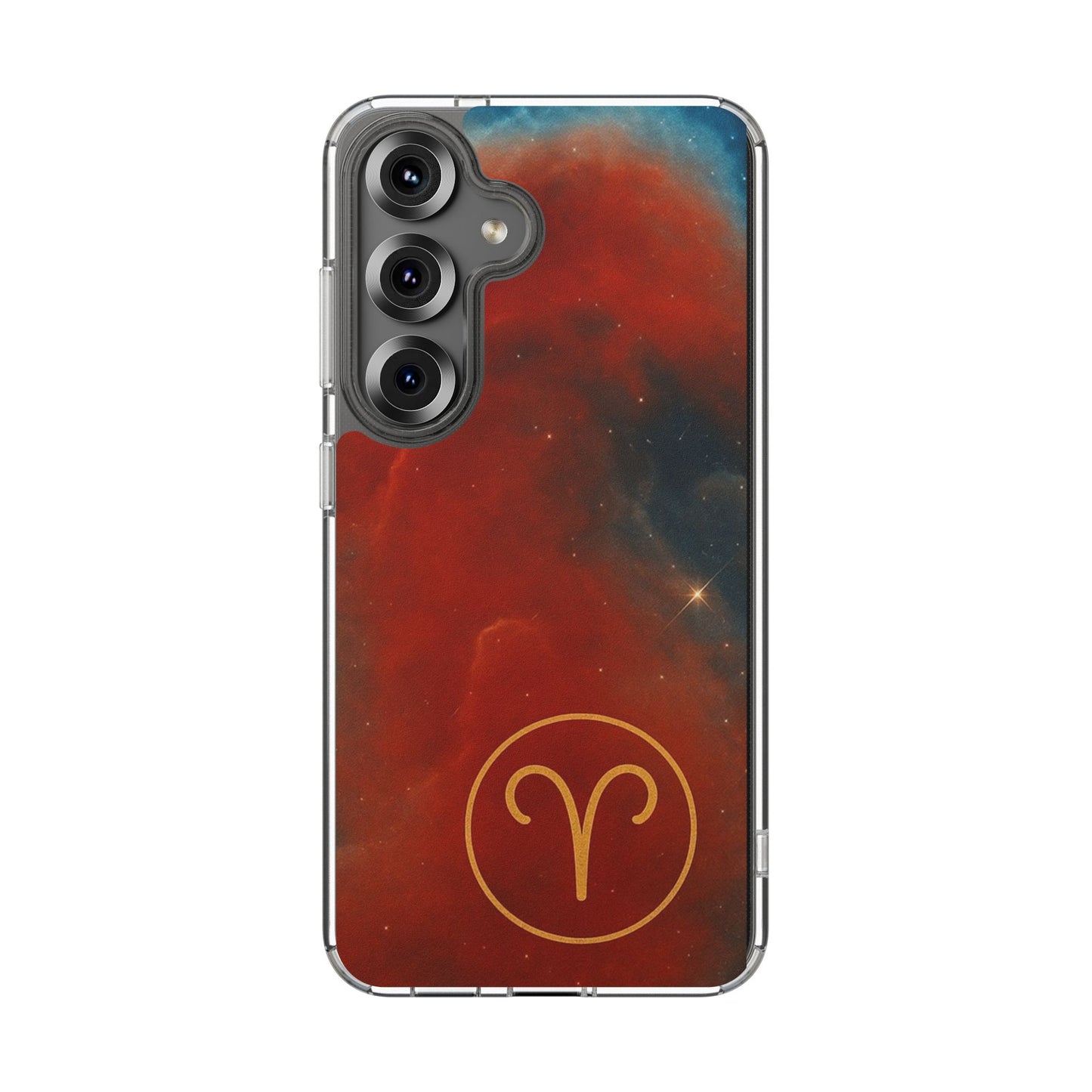 Aries Zodiac Clear Impact-Resistant Phone Case — Red Nebula Constellation Design