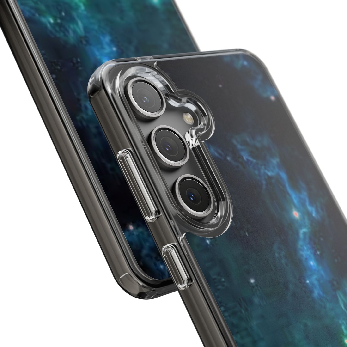 Clear Impact-Resistant Phone Case — Teal Nebula Space Design