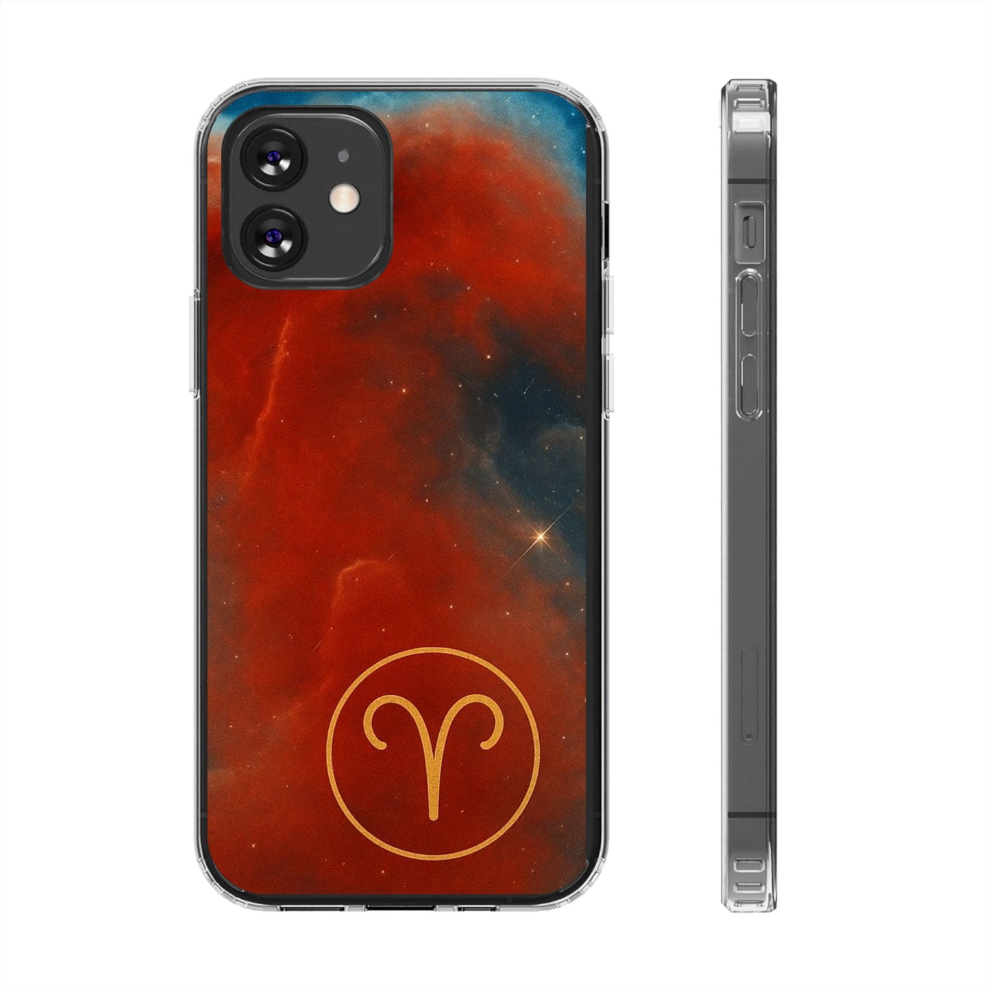 Aries Zodiac Clear Impact-Resistant Phone Case — Red Nebula Constellation Design