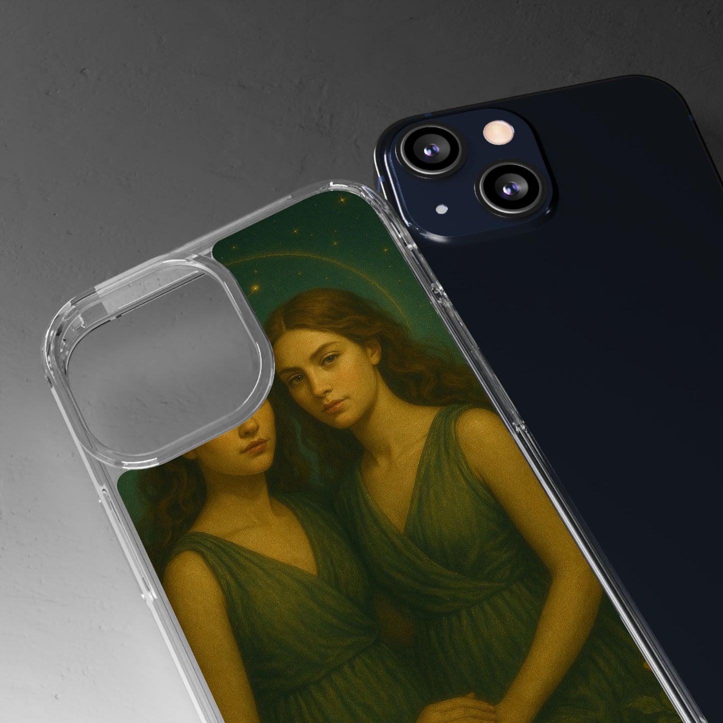 Gemini Zodiac Clear Phone Case — Twin Sisters Astrology Design (May 21–Jun 20)