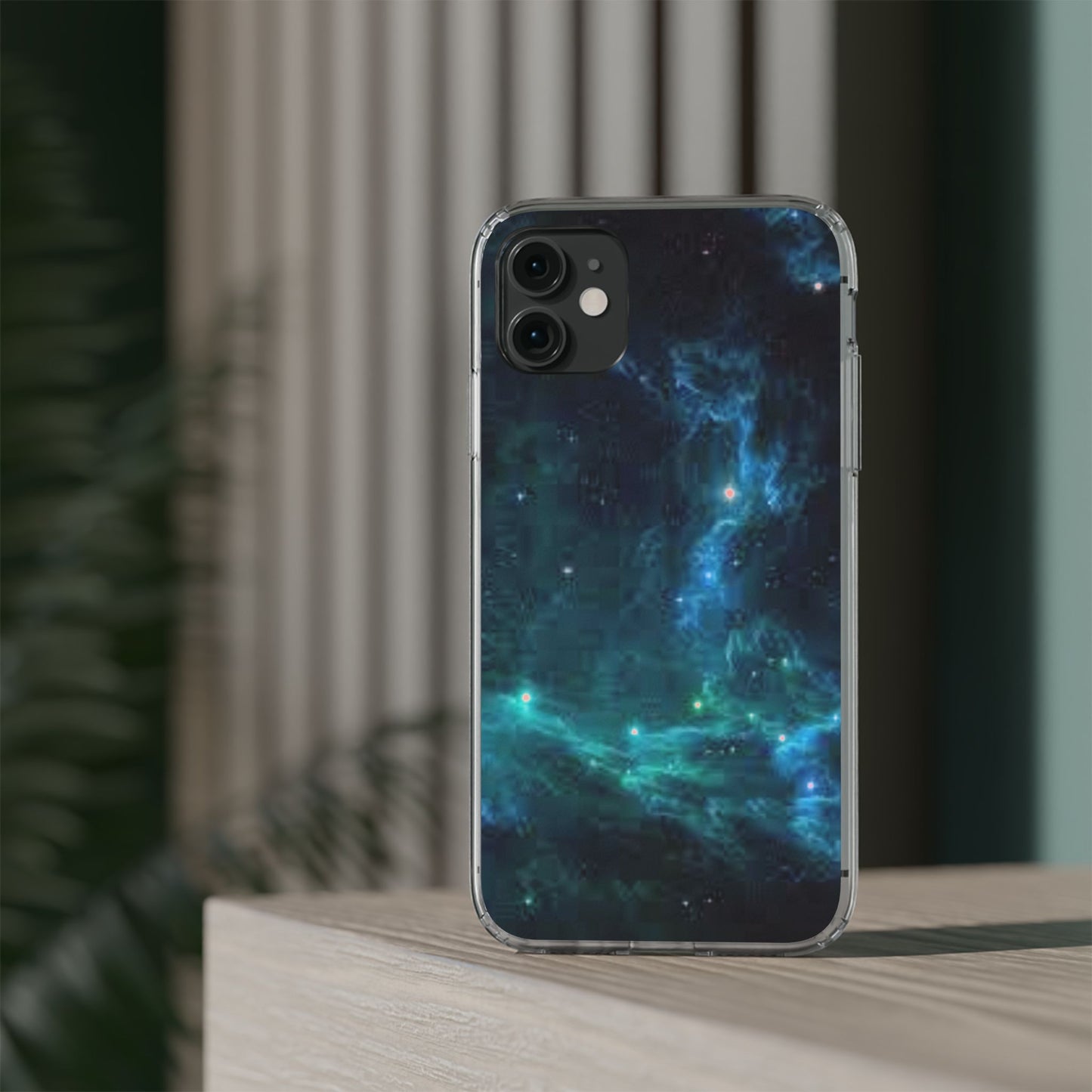 Clear Impact-Resistant Phone Case — Teal Nebula Space Design