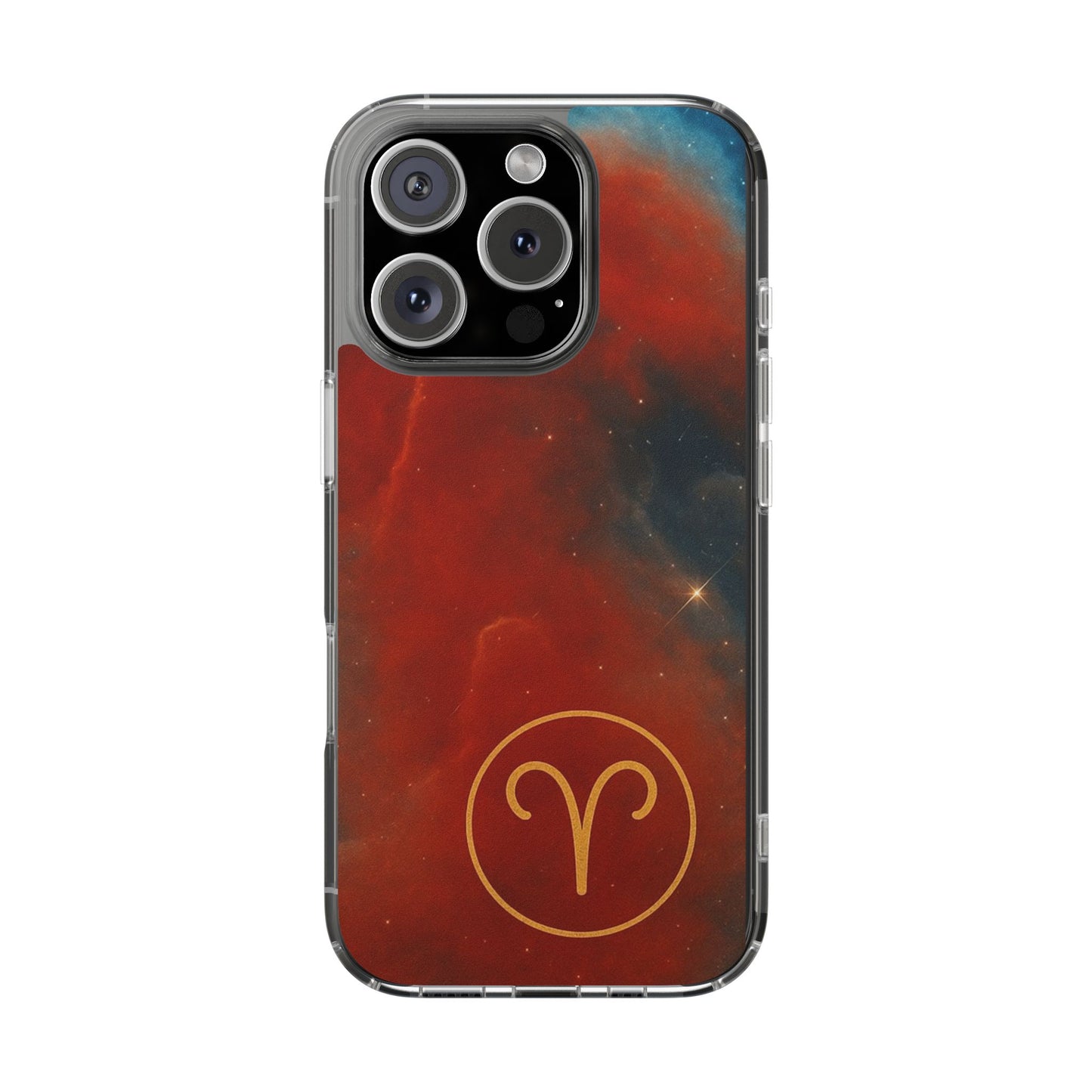 Aries Zodiac Clear Impact-Resistant Phone Case — Red Nebula Constellation Design