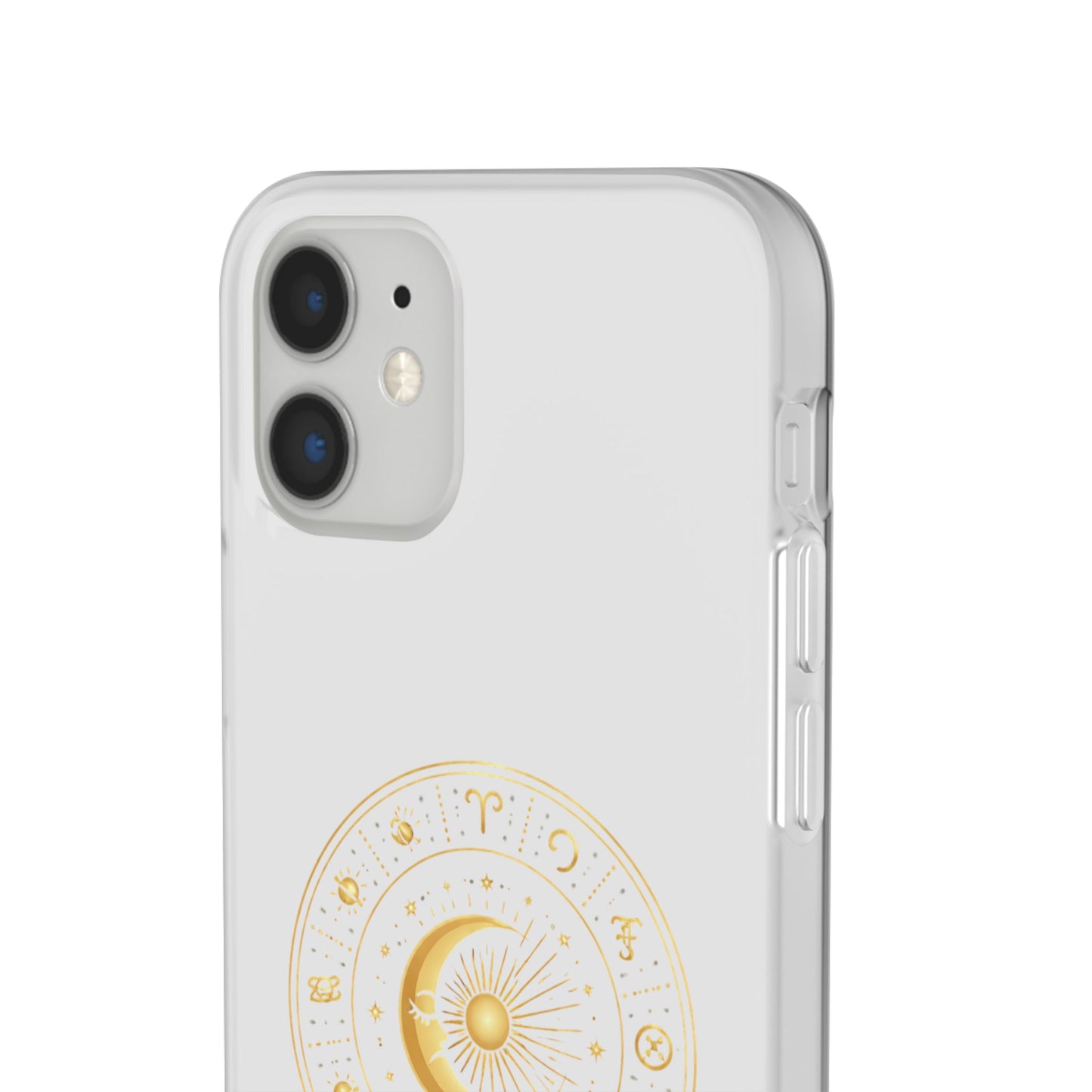 Clear Phone Case with Gold Celestial Moon & Zodiac Wheel – Astrology iPhone Cover