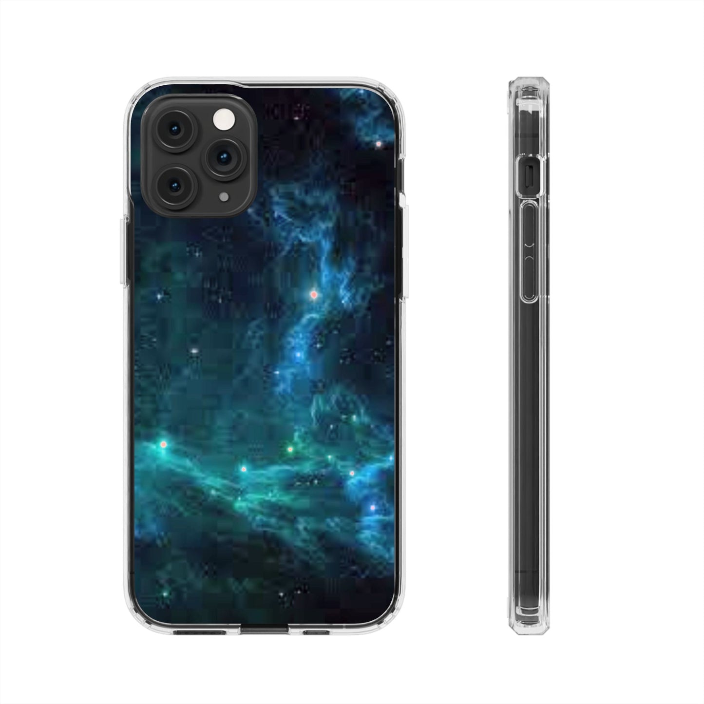 Clear Impact-Resistant Phone Case — Teal Nebula Space Design