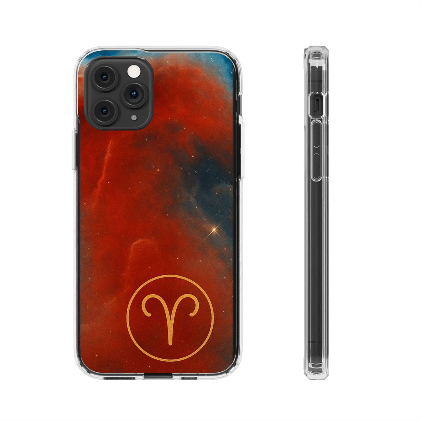 Aries Zodiac Clear Impact-Resistant Phone Case — Red Nebula Constellation Design