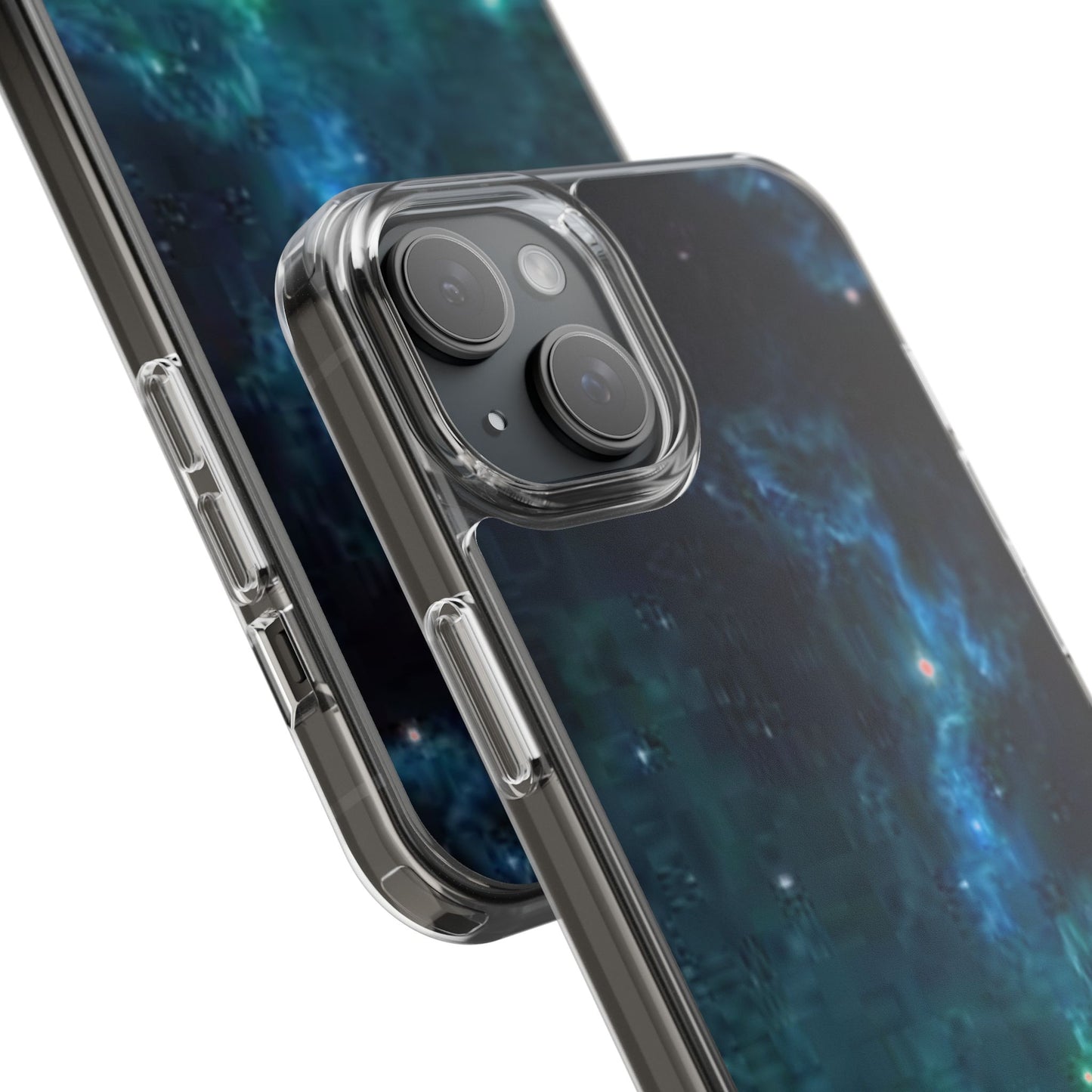 Clear Impact-Resistant Phone Case — Teal Nebula Space Design